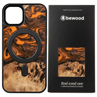 Image de Étui En Bois Et Résine Pour Iphone 15 Pro Magsafe Bewood Unique Orange - Orange Et Noir