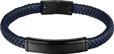 Produktbild von Karisma Männer Schwarzes Lederarmband Edelstahl Platte Ideal zum Eingravieren Magnet Verschluss Länge 21cm BLQ232 - Silber