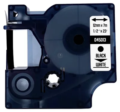 Produktbild von DULA Etikettenband - Kompatibel mit Dymo D1 45013 - 1 Stück - Schwarz auf weiß - 12mm x 7m