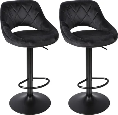 Produktbild von 2er Barhocker Barstuhl aus Samt, höhenverstellbar mit Metallbeinen Schwarz