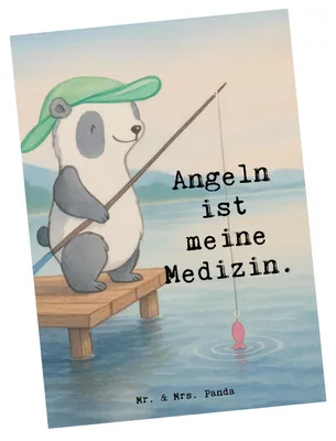 Produktbild von Mr. & Mrs. Panda Postkarte Panda Angeln Design - Weiß - Geschenk, Angelverein, Angler, gehen, Grußkarte, Postkarten, kunstkarte, Hobbyangler, Angelsport, Ansichtskarten