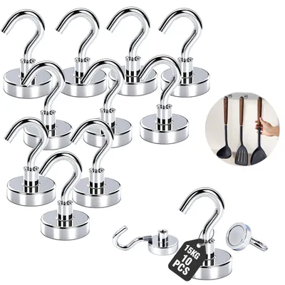 Produktbild von Magnetischer Haken-Set für Camping – 10 Stück | 20 x 33 mm | Tragfähigkeit: 15 kg