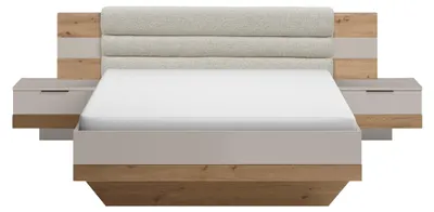 Produktbild von Bettanlage LIFORA grau Kaschmir & Artisan Eiche Holznachbildung mit Polsterkopfteil und 2 Nachtkommoden