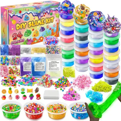 Productafbeelding van Galaxy & doorzichtig slijmset met 24 bakjes voor kinderen