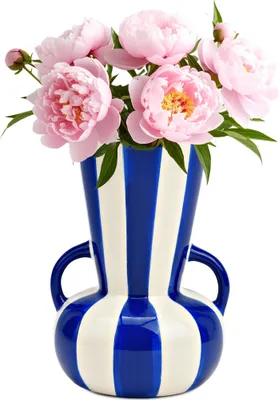 Immagine prodotto di Vaso da fiori a righe colorate, blu e bianco, Ø 11x16 cm