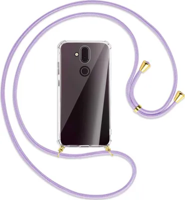 Produktbild von Handykette Backcover-Schutzhülle mit Band (Metall goldfarben) für Nokia 8.1 - violett