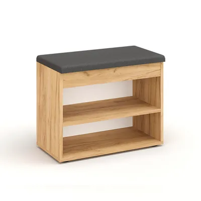 Produktbild von KOMTO Schuhbank mit Sitzfläche - Schuhregal Bank mit Stauraum Kleiner Schuhschrank mit Sitzbank Flur Bank Garderobenbank Sofia 60x48x32 cm Honig