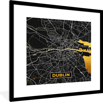 Produktbild von MuchoWow® Gerahmtes Poster Gold - Karte - Dublin - Stadtplan 40x40 cm - Poster mit Schwarzem Bilderrahmen Wandposter Rahmen Foto Bilder - Poster - Plakat im Rahmen