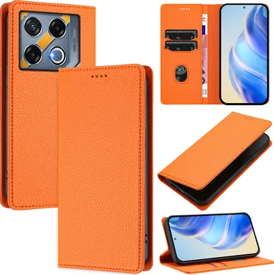 Produktbild von Litchi Leder Handyhülle für Infinix GT 20 Pro 5G Wallet Kartenfächer Standfunktion Hülle Orange