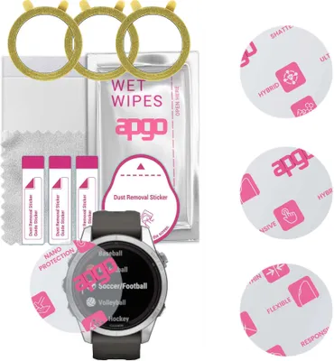 Produktbild von apgo 3 Stück Schutzglas, klar, kompatibel mit Garmin Fenix 7S Pro Smartwatch, Hybrid 8H, Ersatz für Hartglas, Displayschutzglas, Bildschirmschutz, Displayschutz, kratzfest