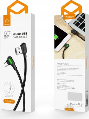 Zdjęcie produktu dla Mcdodo Kabel Kątowy 90° Micro Usb Szybkie Ładowanie Dwustronny Qc 3 Led 1M