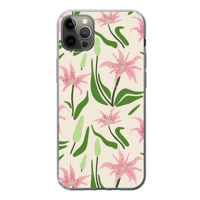 Produktbild von MuchoWow® Handyhülle Schutzhülle Hülle für iPhone 12 Pro Max Blume - Rosa - Blatt Silikon Softcase Handy Hülle - Hartschale