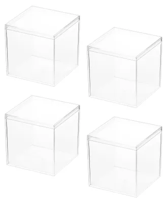 Image de 4 boîtes de présentation en acrylique transparent, 10 x 10 x 10 cm, boîtes de rangement avec couvercle, pour conserver des bonbons.