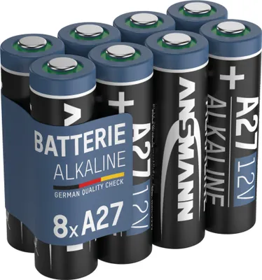 A pack of eight A27 12V alkaline batteries.