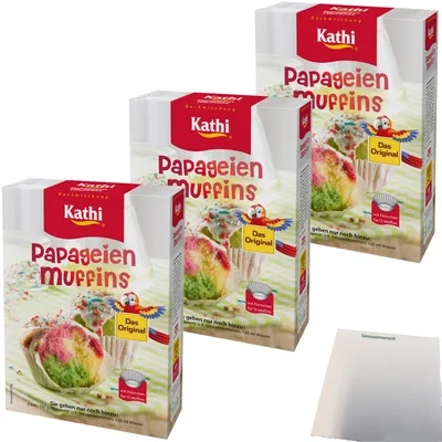 Produktbild von Kathi Backmischung für Papageienmuffins mit Förmchen 3er Pack (3x460g Packung) + usy Block