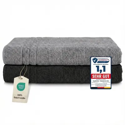 Produktbild von Komfortec 2er Saunatuch Set 80x200 cm aus 100% Baumwolle, XXL-Saunatücher, Sauna Handtuch, Weich, Groß, Schnelltrocknend, Anthrazit Grau/Schwarz