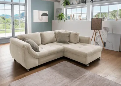 Produktbild von Polsterecke >Allin< Bettfunktion, beige / grau-braun, Cord - 250x66x190cm (BxHxT)