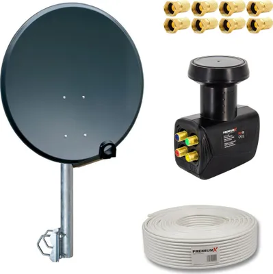 Produktbild von PremiumX SAT Anlage 60cm Antenne Quad LNB Balkonhalter Kabel F-Stecker