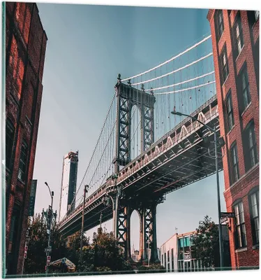 Produktbild von Bilder auf glas - Einteilig - Manhattan Brücke Brücke - 30x30cm - Glasbilder - Wandbilder - Bilder - zum Aufhängen bereit - Wanddekoration aus Glas - Glas Bilder - Wandbild auf Glas - GAC30x30-4675