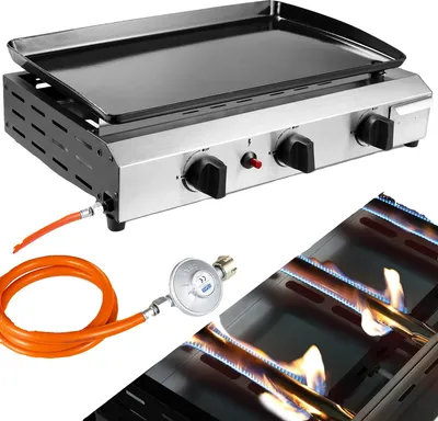 Zdjęcie produktu dla Grill gazowy, palniki ze stali nierdzewnej, przenośna konstrukcja, grill gazowy z 3 palnikami