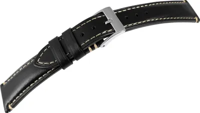 Produktbild von Echtleder Uhrenarmband in schwarz mit Naht, 18, 20, 22 mm