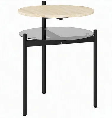 Produktbild von Runder Beistelltisch mit offener Glasablage für kleine Räume, Wohnzimmer, Schlafzimmer, 41,8 x 39,8 x 53,5 cm, Eiche