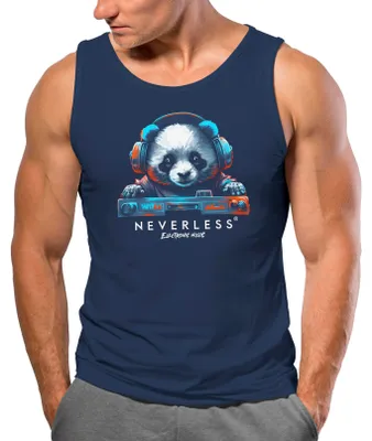 Produktbild von Herren Tank-Top Panda Bär Aufdruck Tiermotiv Musik Techo Print Fashion Streetstyle Muskelshirt Muscle Shirt Neverless® navy S