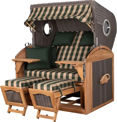 Produktbild von Strandkorb - bene living - Borkum XL Teak Bullauge - PE grau - Modell 506 - 2,5-Sitzer inkl. Liftersystem