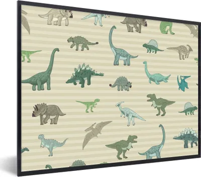 Produktbild von MuchoWow® Gerahmtes Poster Dinosaurier - Braun - Grün - Jungen - Mädchen - Kinder 80x60 cm - Poster mit Schwarzem Bilderrahmen Wandposter Rahmen Foto Bilder - Schwarzem - Mit Gestell