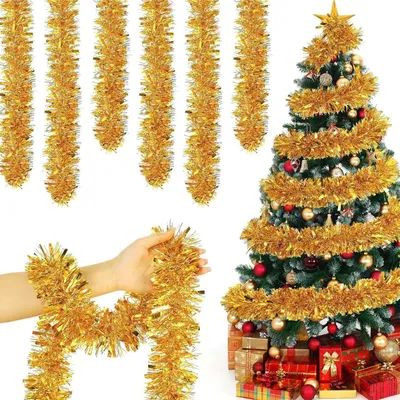 Produktbild von Lametta Girlande 6 Stück Gold 2m lang für Weihnachtsdeko