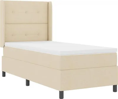 Immagine prodotto di Letto imbottito con box e testiera LED, colore crema, 80 x 200 cm, rivestito in tessuto