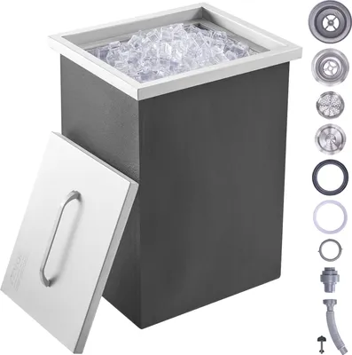 Obrázok produktu pre VEVOR zásuvný box na ľad, chladiaci box na ľad z nehrdzavejúcej ocele s objemom 25,3 l, 355 x 305 x 461 mm Komerčný box na ľad s krytom, zabudovaná truhlica na ľad, vypúšťacia rúrka a vypúšťacia zátka sú súčasťou dodávky