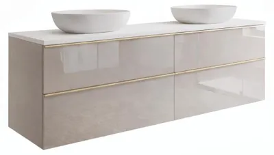 Produktbild von Waschtisch mit Unterschrank ONE mit 4 Schubladen Kaschmir Hochglanz 120x50x46 hängend Badmöbel Badezimmermöbel