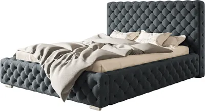 Obrázek produktu pro Čalouněná postel Miami s čelem, 160x200 cm, dvoulůžko s podnoží a kovovým lamelovým roštem, velurová tkanina, barva: tmavě šedá