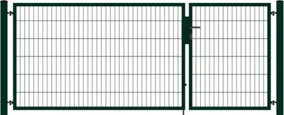 Produktbild von Doppelstabmatte Zaun Set incl. Doppeltor 2-FLG 3m Breite Asymmetrisch Abdeckleiste RAL005 moosgrün 103cm hoch 25m lang