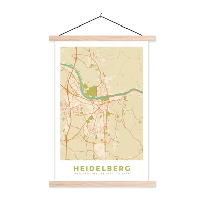 Produktbild von MuchoWow® Textilposter Heidelberg - Karte - Vintage - Stadtplan 120x180 cm mit holzfarbenen Rahmen - Textil-Plakat