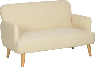 Produktbild von HOMCOM 2 Sitzer Sofa, Kleine Couch mit Samtoptik, Holzbeine für Wohnzimmer Creme