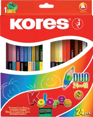 Produktbild von Kores Dreikant Buntstifte "DUO" 24er Karton Etui + Spitzer