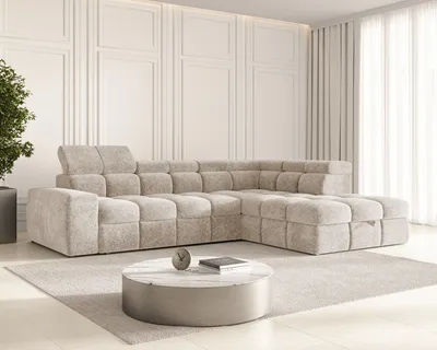 Produktbild von Ecksofa Bianco 305 cm mit Schlaffunktion, Bettkasten & verstellbaren Kopfstützen, Hellbeige (Delight 2) - rechte seite