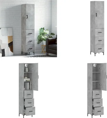 Produktbild von vidaXL Highboard Betongrau 34,5x34x180 cm Holzwerkstoff - Highboard - Highboards - Sideboard - Schrank