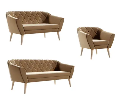 Produktbild von Sofello Couchgarnitur Modern Wohnzimmerset 3+2+1 Sitzer Samt Hohe Holzfüße Weiss