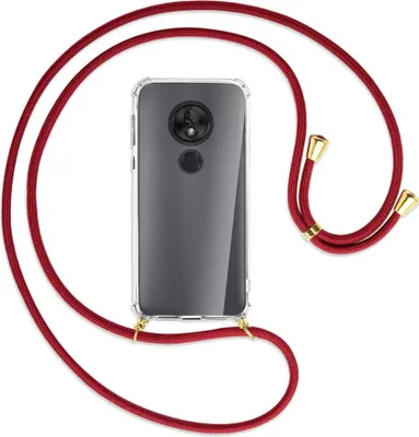 Produktbild von Handykette Backcover-Schutzhülle mit Band (Metall goldfarben) für Motorola Moto G7 Play - dunkelrot