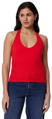 Produktbild von A. Essentials Damen Geripptes Halter-Neckholder-Top aus Baumwolle, Rot, M