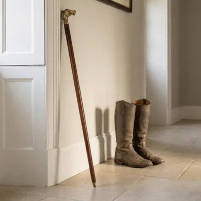 Produktbild von Spazierstock Pferdekopf aus Holz, Messing antik-messing brüniert, H.94 cm