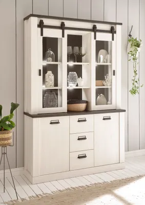 Produktbild von Buffetschrank inkl. Beleuchtung SHELTON-61 in Pinie weiß Nb. mit anthrazit, B/H/T: ca. 133/201/38 cm
