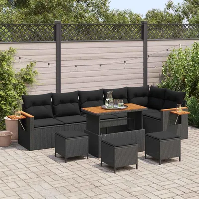 Productafbeelding van vidaXL Tuinset met 10 stukken, zwart, van polyrotan