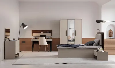Produktbild von Beige Schlafzimmer Möbel Edles Bett Holz Nachttische Schminktisch