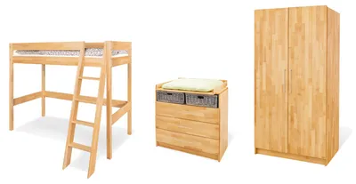 Produktbild von Jugendzimmer-Set 'Natura' breit mit Hochbett, 3-tlg.