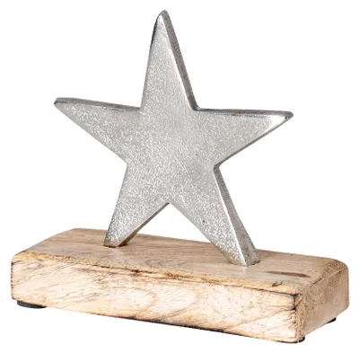 Tischdeko Stern 12x12 cm Metall Mango-Holz Silber Braun