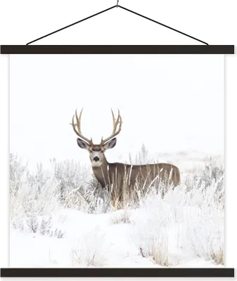 Produktbild von MuchoWow® Textilposter Hirsche - Winter - Schnee - Tiere - Jahreszeiten - Weiß 90x90 cm mit schwarzem Rahmen - Magnetisches
